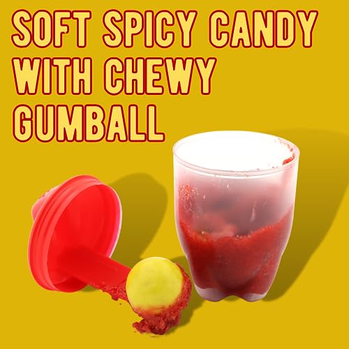 Spicy Mexican Candy, Hot Lemon Flavored Soft Paste with Gumball, Resealable Lid, 1.06 Ounces (Pack of 5) Lollipop Swirl Sticker Included
