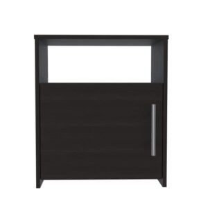 nightstand, one shelf, single door cabinet, metal handle -black