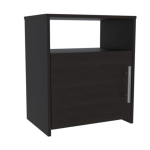 Nightstand, One Shelf, Single Door Cabinet, Metal Handle -Black