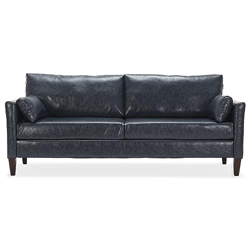 STARY 78" Faux Leather Comfy Couch for Living Room Sofas, Navy