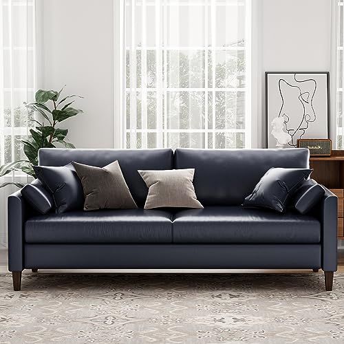 STARY 78" Faux Leather Comfy Couch for Living Room Sofas, Navy