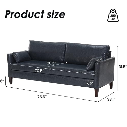 STARY 78" Faux Leather Comfy Couch for Living Room Sofas, Navy