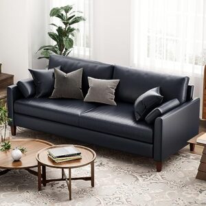 STARY 78" Faux Leather Comfy Couch for Living Room Sofas, Navy