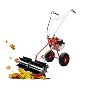 1.25 kw walk-behind hand push floor sweeper, 23.6" sweeping width lawn sweeper manual gas power,1.2l tank, infinitely adjustable speed patio sweeper cordless for walkway, yard, garage, patio