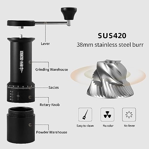 MHW-3BOMBER Manual Coffee Grinder 40g Stainless Steel Burr Hand Coffee Grinder for Espresso Drip Coffee French Press Grey G5817G