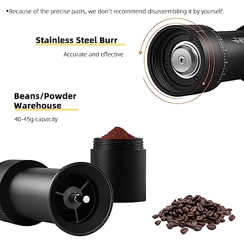 MHW-3BOMBER Manual Coffee Grinder 40g Stainless Steel Burr Hand Coffee Grinder for Espresso Drip Coffee French Press Grey G5817G