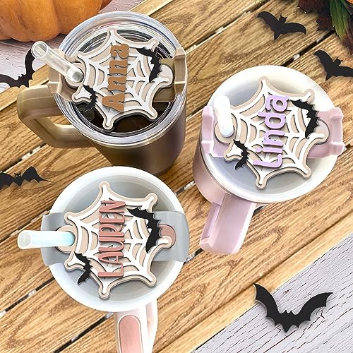 64oz, 40oz, 30oz, 20oz Tumbler Personalized Name Tag, Spider Web Halloween Tag, Halloween Name Tags, Acrylic 3D, Personalized Name Tag for Tumbler Lid, Name for Tumbler Lid, Tumbler Cup Accessories