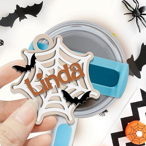 64oz, 40oz, 30oz, 20oz Tumbler Personalized Name Tag, Spider Web Halloween Tag, Halloween Name Tags, Acrylic 3D, Personalized Name Tag for Tumbler Lid, Name for Tumbler Lid, Tumbler Cup Accessories