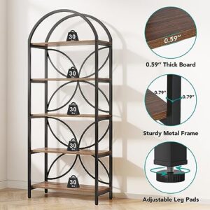 Tribesigns 5-Tier Open Bookshelf, 75 Inch Tall Arched Bookcase Shelf Storage Organizer, Industrial Book Rack with Metal Frame, Standing Display Rack for Bedroom, Living Room, Home Office, Brown