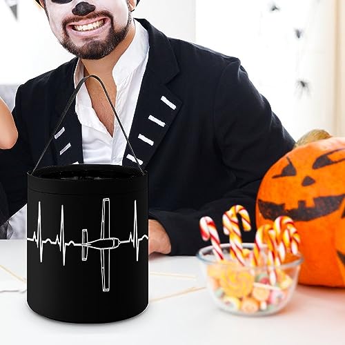 Airplane Pilot Heartbeat Halloween Tote Reusable Trick Or Treat Bucket Pumpkin Party Favor Bags with Hand Strap