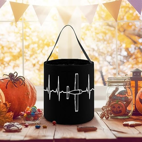 Airplane Pilot Heartbeat Halloween Tote Reusable Trick Or Treat Bucket Pumpkin Party Favor Bags with Hand Strap