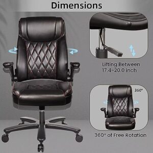 Ollega Big and Tall Office Chair 400lbs, High Back Executive Office Chair for Heavy People, Ergonomic Leather Computer Chair with Flip up Arms, Lumbar Support, Black Home Office Desk Chair