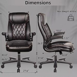 Ollega Big and Tall Office Chair 400lbs, High Back Executive Office Chair for Heavy People, Ergonomic Leather Computer Chair with Flip up Arms, Lumbar Support, Black Home Office Desk Chair