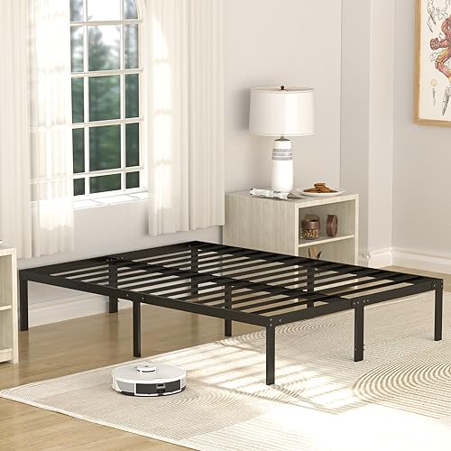 DUMOS Queen Size Bed Frame - Heavy Duty Metal Platform Bed Frames, 14" Height Storage Under Black Bed Frame, Sturdy Steel Slat Support, No Box Spring Needed, Noise Free
