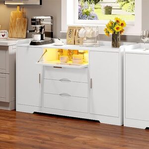 yitahome sideboard buffet, modern buffet cabinet storage cabinet with led lights, freestanding pantry coffee bar cabinet 300 ibs capacity for hallway, entryway, kitchen or living room, white