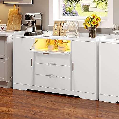 YITAHOME Sideboard Buffet, Modern Buffet Cabinet Storage Cabinet with LED Lights, Freestanding Pantry Coffee Bar Cabinet 300 Ibs Capacity for Hallway, Entryway, Kitchen or Living Room, White