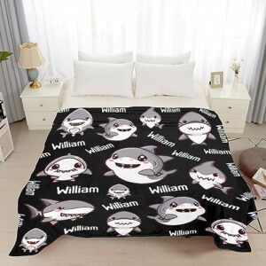Cute Custom Shark Blanket,Personalized Gifts for Women Men, Soft Flannel Bed Throws Lightweight Plush Quilts for Bedroom Sofa Decoration 60"x80" for Adult