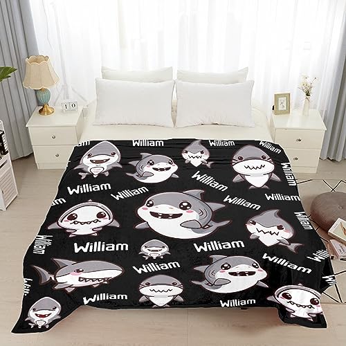 Cute Custom Shark Blanket,Personalized Gifts for Women Men, Soft Flannel Bed Throws Lightweight Plush Quilts for Bedroom Sofa Decoration 60"x80" for Adult