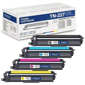 4 pack tn227 bk/c/m/y toner cartridge high yield (tn-227bk, tn-227c, tn-227m, tn-227y) replacement for brother tn-227 works with mfc-l3710cw mfc-l3770cdw hl-3210cw hl-3270cdw printer toner