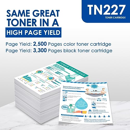 4 Pack TN227 BK/C/M/Y Toner Cartridge High Yield (TN-227BK, TN-227C, TN-227M, TN-227Y) Replacement for Brother TN-227 Works with MFC-L3710CW MFC-L3770CDW HL-3210CW HL-3270CDW Printer Toner