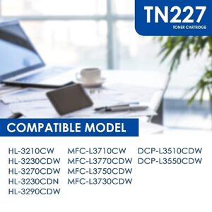 4 Pack TN227 BK/C/M/Y Toner Cartridge High Yield (TN-227BK, TN-227C, TN-227M, TN-227Y) Replacement for Brother TN-227 Works with MFC-L3710CW MFC-L3770CDW HL-3210CW HL-3270CDW Printer Toner