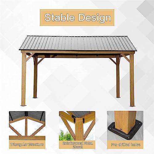 12'x14' Hardtop Gazebo Outdoor Aluminum Gazebo with Galvanized Steel Gable Canopy for Patio Decks Backyard (Yellow-Brown)