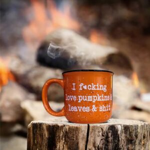 Funny Coffee Mug, I F*cking Love Pumpkins and Leaves and Shit Fall Stoneware Campfire mug, 15oz Coffee Mug Ceramic Cup, Unique Sarcastic Gag Gift for Women Men (#1)