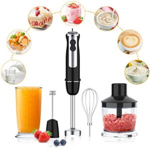 immersion blender 5 in 1 hand blender, 800w hand mixer stick 12 speed & turbo mode hand mixer with 600ml mixing beaker, 500ml chopper, milk frother attachments for soup, smoothies, sauce, bpa free