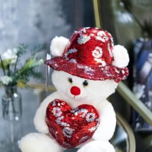 XIRONGTU Sequin Teddy Bear Stuffed Animal (15 Inches) Heart Plush Teddy Bear That Say Love,Valentine's Day Gift,Surprise Gifts for Wife, Wedding Gifts, Birthday Gifts for Women