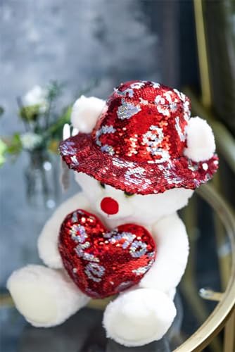 XIRONGTU Sequin Teddy Bear Stuffed Animal (15 Inches) Heart Plush Teddy Bear That Say Love,Valentine's Day Gift,Surprise Gifts for Wife, Wedding Gifts, Birthday Gifts for Women