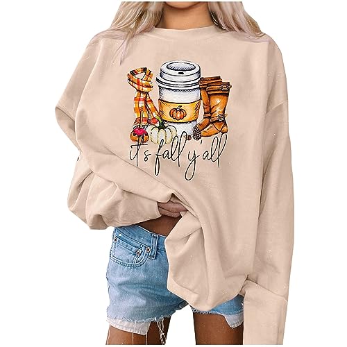 Women Witches Brew Sweatshirt Fall Sweater Funny Spooky Horror Season Sweatshirt Halloween Graphic Tees Tops,Women Halloween Hoodie Mom Sweatshirts For Women,Beige,Medium