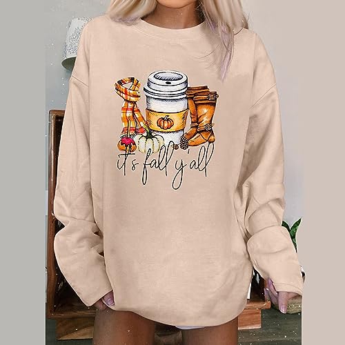 Women Witches Brew Sweatshirt Fall Sweater Funny Spooky Horror Season Sweatshirt Halloween Graphic Tees Tops,Women Halloween Hoodie Mom Sweatshirts For Women,Beige,Medium