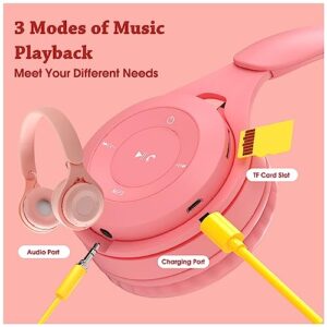 Headphones Wireless Bluetooth Stereo Foldable Lightweight Headset Earphone Wireless Over Ear Sport Earphone Noise Canceling Micro Headset Hands Free MP3 Player (Pink)