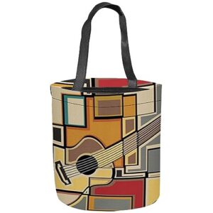 fubido geometric guitar,large halloween tote bag,funky fractal geometric square shape,reusable bag for trick or treating,grocery shopping and more,multicolor
