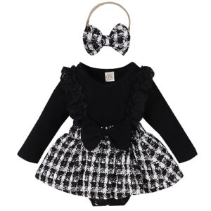 mubineo baby girl spring fall clothes outfits long sleeve lace floral romper dress newborn outfit (qbc black white, 3-6 months)