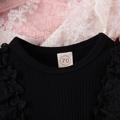 Mubineo Baby Girl Spring Fall Clothes Outfits Long Sleeve Lace Floral Romper Dress Newborn Outfit (Qbc Black White, 3-6 Months)