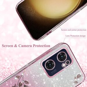 Kainevy for Oppo Reno 7 5G Case Glitter for Women Girls Pink Floral Clear Shockproof Protector Oppo Reno 7 5G Phone Case Luxury Diamond Bling Sparkle Cute Phone Cover Soft TPU (Pink)