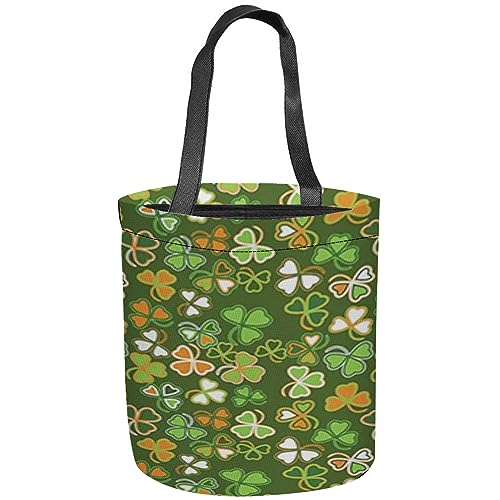 Fubido St. Patrick'S Day Theme,Large Halloween Tote Bag,Irish Clover Lucky Shamrocks Pattern,Reusable Bag for Trick or Treating,Grocery Shopping and More,Orange Green