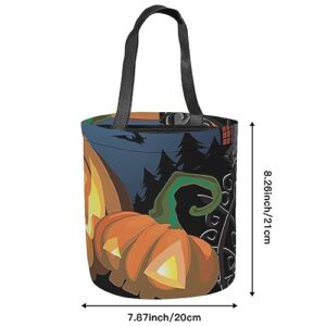 Fubido Thanksgiving Print,Large Halloween Tote Bag,Pumpkin with Flowers Paisley,Reusable Bag for Trick or Treating,Grocery Shopping and More,Dark Orange