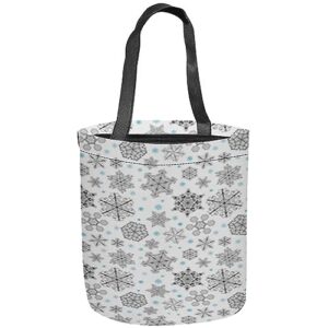 fubido snowflakes,large halloween tote bag,arrangement of snowflakes,reusable bag for trick or treating,grocery shopping and more,black white
