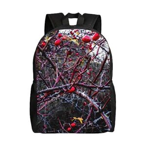 qqlady rose hip plant berries travel backpack for women men carry on backpack waterproof 15.6inch laptop backpack hiking casual bag backpack