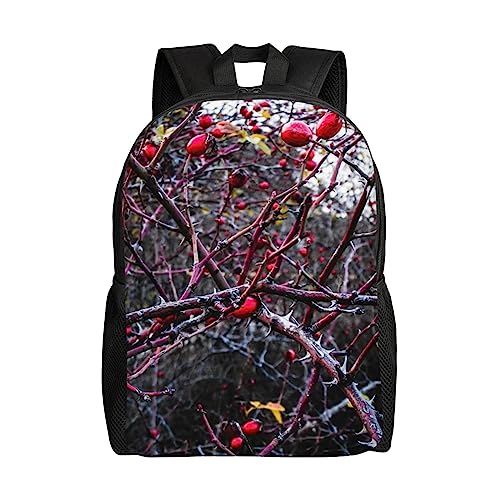 QQLADY Rose Hip Plant Berries Travel Backpack for Women Men Carry On Backpack Waterproof 15.6inch Laptop Backpack Hiking Casual Bag Backpack