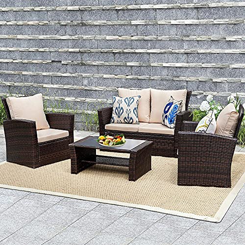 4 Pieces Outdoor Sectional Furniture Chair Set Patio Furniture Sets Sectional Sofa Rattan Chair Wicker Set ZLYCFCDUS