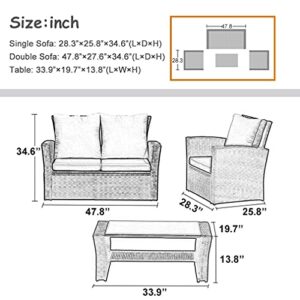 4 Pieces Outdoor Sectional Furniture Chair Set Patio Furniture Sets Sectional Sofa Rattan Chair Wicker Set ZLYCFCDUS