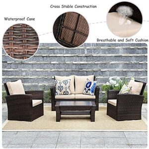 4 Pieces Outdoor Sectional Furniture Chair Set Patio Furniture Sets Sectional Sofa Rattan Chair Wicker Set ZLYCFCDUS