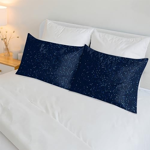 Blue Starry Satin Pillow Cases Silk Satin Pillowcase for Hair and Skin Standard Set of 2 Super Soft Silk Pillowcase with Envelope Closure (20x26 in)