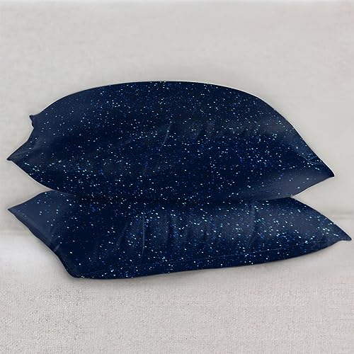 Blue Starry Satin Pillow Cases Silk Satin Pillowcase for Hair and Skin Standard Set of 2 Super Soft Silk Pillowcase with Envelope Closure (20x26 in)