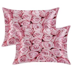 pink roses satin pillow cases silk satin pillowcase for hair and skin standard set of 2 super soft silk pillowcase with envelope closure (20x26 in)