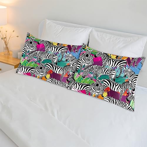 Zebra Animal Pattern Satin Pillow Cases Silk Satin Pillowcase for Hair and Skin Standard Set of 2 Super Soft Silk Pillowcase with Envelope Closure (20x26 in)