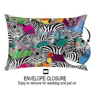 Zebra Animal Pattern Satin Pillow Cases Silk Satin Pillowcase for Hair and Skin Standard Set of 2 Super Soft Silk Pillowcase with Envelope Closure (20x26 in)